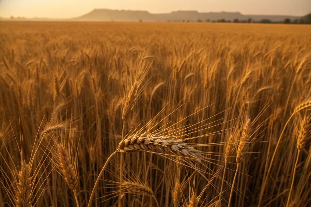 Sun-warmed Gujarat wheat field at harvest